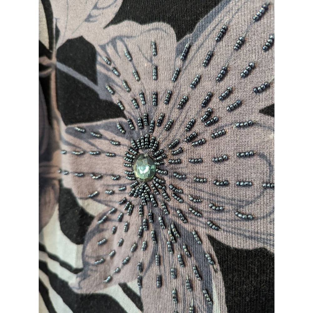 Vintage Vex & Co Y2K Embellished Floral Retro Long Sleeve Blouse Black Grey - Picture 3 of 5